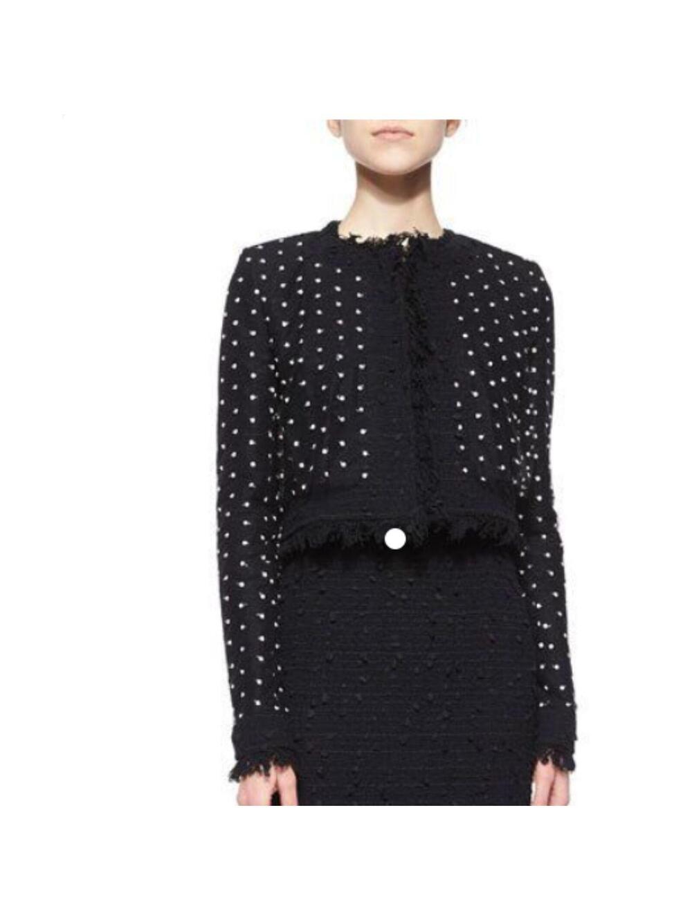 Oscar de la Renta Boutique Black & White Polka Dot Bouclé Jacket France Size 4